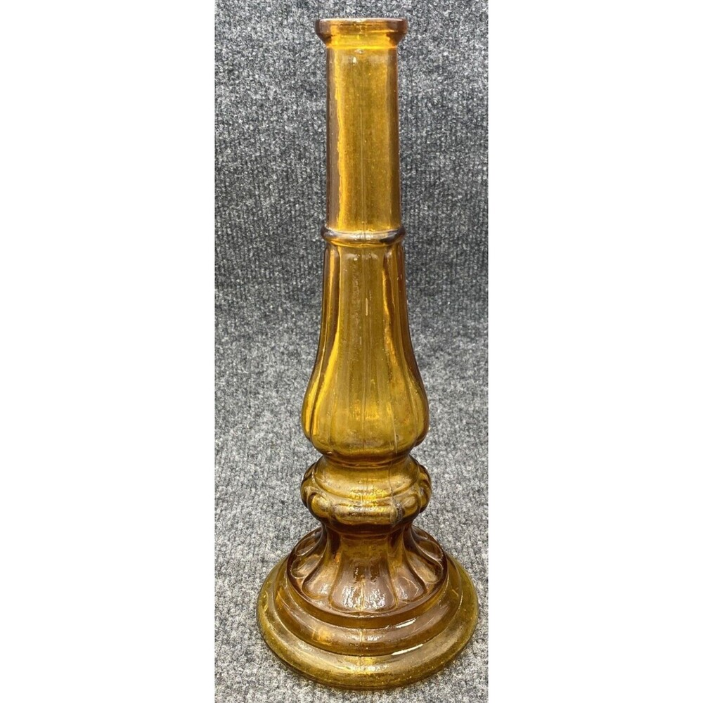 Vintage Empoli Italy Amber Glass Candlestick Holder Column Bud Vase MCM 12"